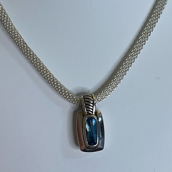 925 “Waterford” Blue Topaz Pendant With Mesh Choker Necklace - Picture 12 of 15